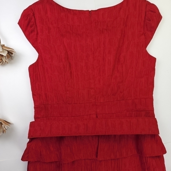 Kay Unger Red Belted Dress Sz 10 - Picture 7 of 12